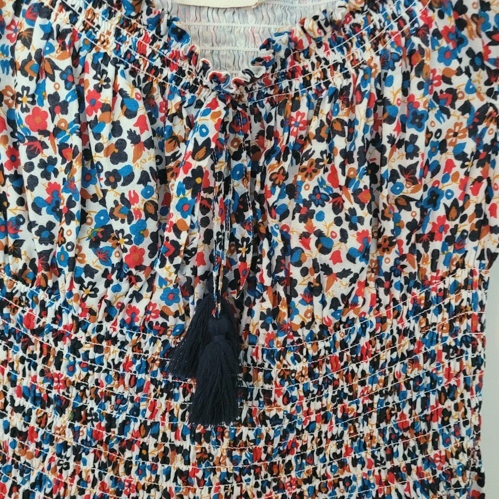 Tory Burch-Printed floral Garden 100% cotton midi dress  Small Elastic Stretch